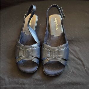 easy street Black Open-Toe Slingback Sandals